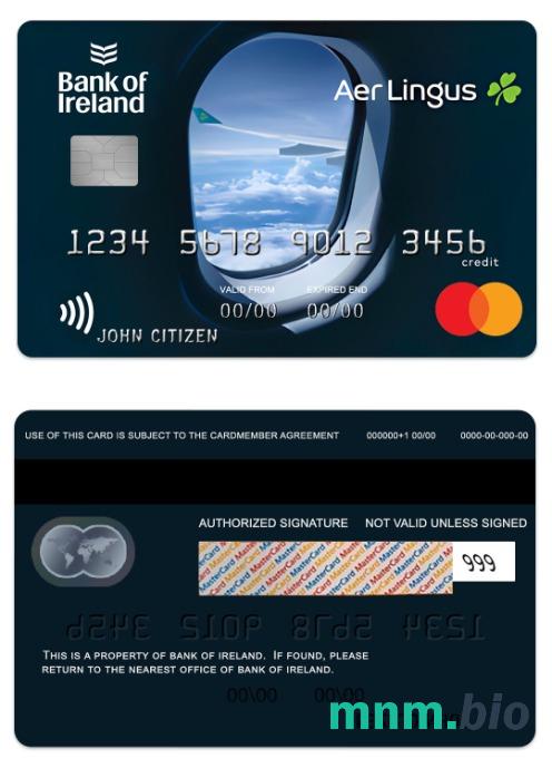 Ireland Bank of Ireland air credit przykład karty mastercard w formacie PSD